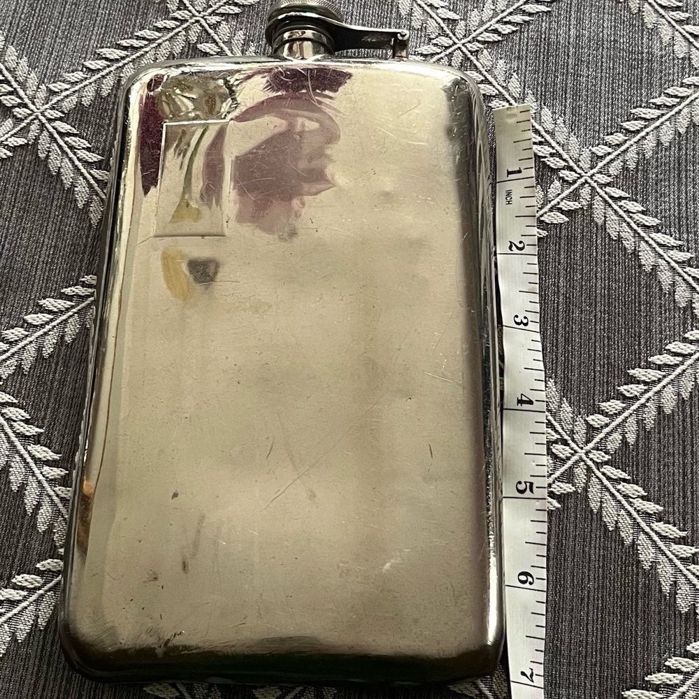 Polished Stainless Steel Hip Flask - Silver Tone vintage antique flask